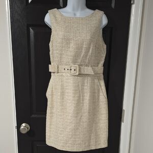 Banana Republic Textured Sleeveless Belted Mini Dress in Cream And Gold